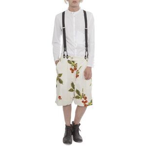 NOSTRASANTISSIMA Cherry Print Wide Leg Shorts with Suspenders Men WHITE Pants